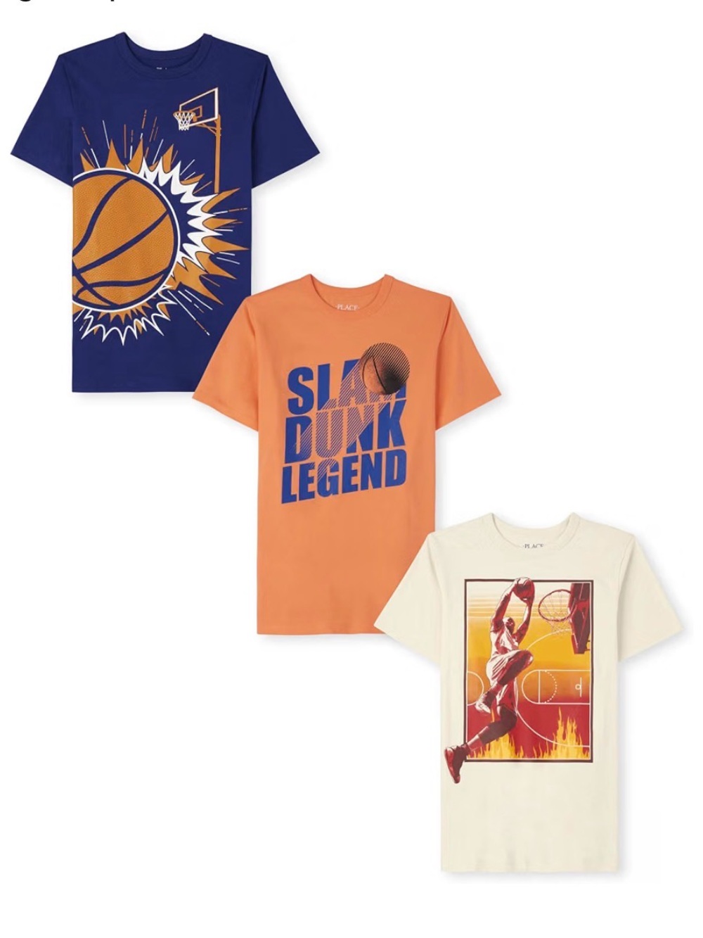 The Children's Place Boys' Basketball Graphic Tee 3-Pack - Navy, Orange, Cream